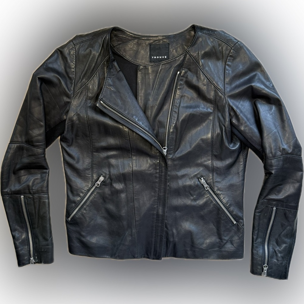 Trouvé Black Leather Asymmetrical Zip-Front Fitted Moto Jacket M Nordstrom